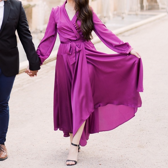 Nasty Gal Dresses & Skirts - Satin Wrap Long Sleeve Maxi Dress